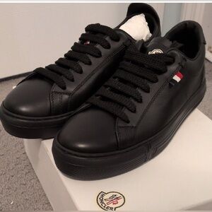 Moncler Classic Black Leather Sneakers EU 37 Pristine In Box